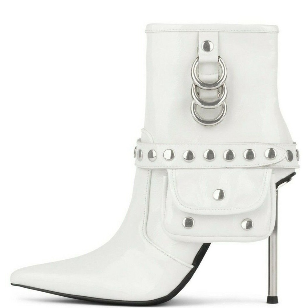 NWOT Jeffrey Campbell Stash White Crinkle Patent Leather Stiletto Ankle Boots
